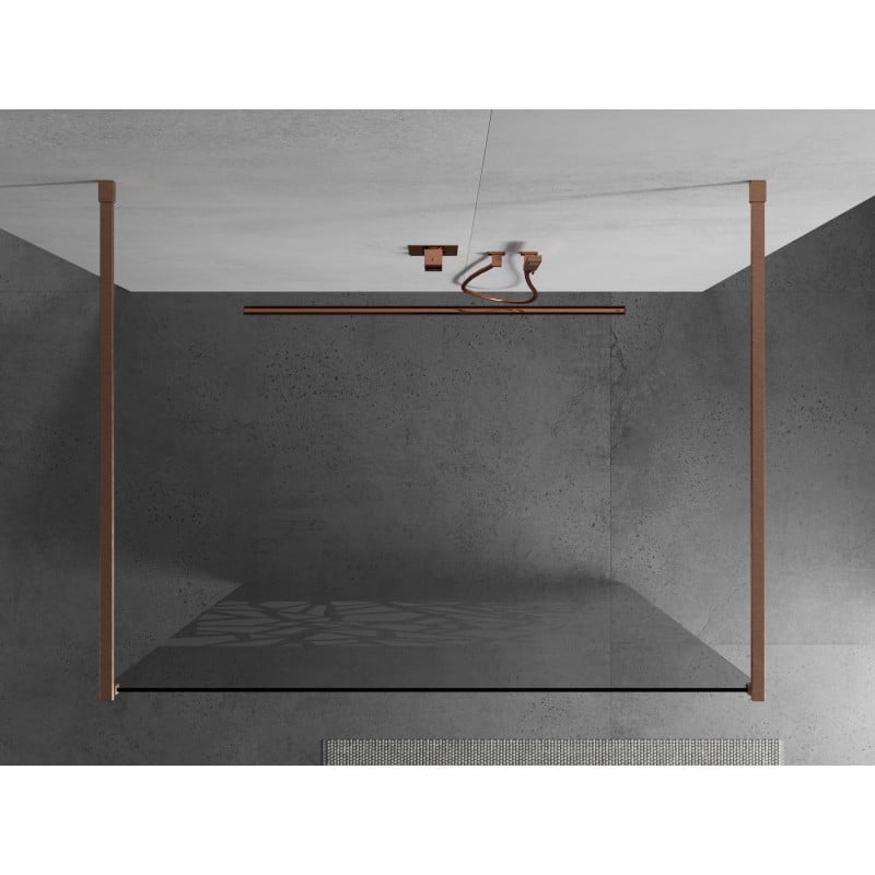 Mexen Kioto freestanding shower wall 120 x 200 cm, white pattern 8 mm, brushed copper - 800-120-002-65-85