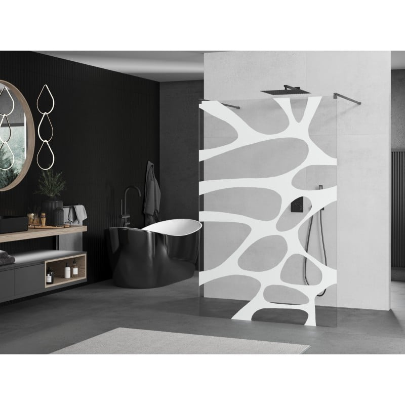 Mexen Kioto freestanding shower wall 100 x 200 cm, white wave 8 mm, gun gray brushed - 800-100-002-66-97