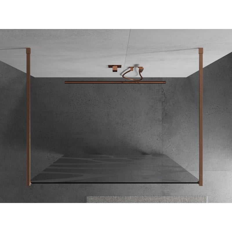 Mexen Kioto freestanding shower wall 110 x 200 cm, white wave 8 mm, brushed copper - 800-110-002-65-97