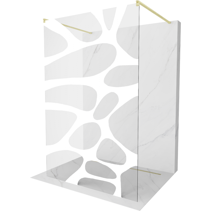 Mexen Kioto Freestanding Shower Wall 100 x 200 cm, White Wave 8 mm, Brushed Gold - 800-100-002-55-97