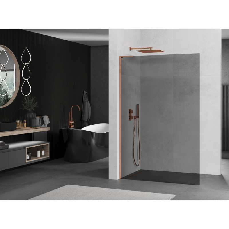 Mexen Kioto L zidna pregrada za tuš Walk-in 70 x 200 cm, grafit, ružičasto zlato - 800-070-103-60-40
