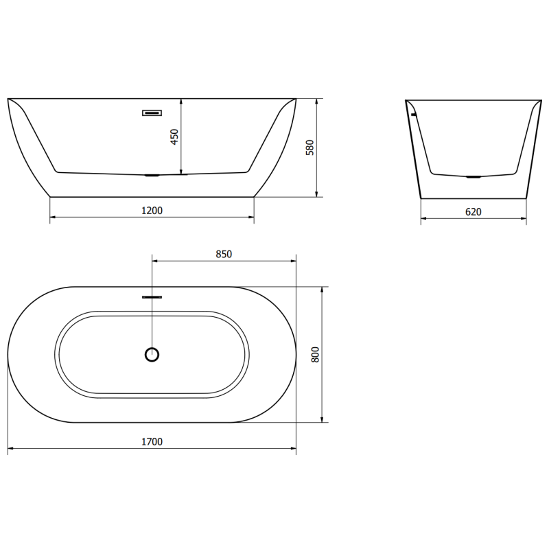 Mexen Roxy banheira independente 170 x 80 cm, branca, transbordamento cromado - 51201708000-01