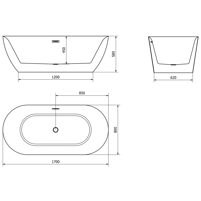 Mexen Roxy banheira independente 170 x 80 cm, branca, transbordo gun gray escovado - 51201708000-66
