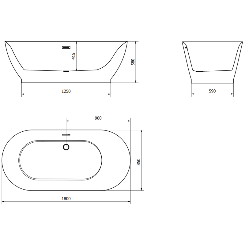 Mexen Roxy freistehende Badewanne 180 x 85 cm, weiß/schwarz, schwarzer Überlauf - 51201808575-70