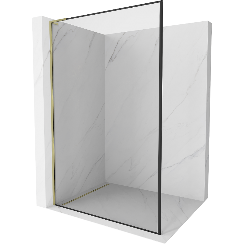 Mexen Kioto L parede de chuveiro Walk-in 60 x 200 cm, moldura preta, dourada - 800-060-103-50-70