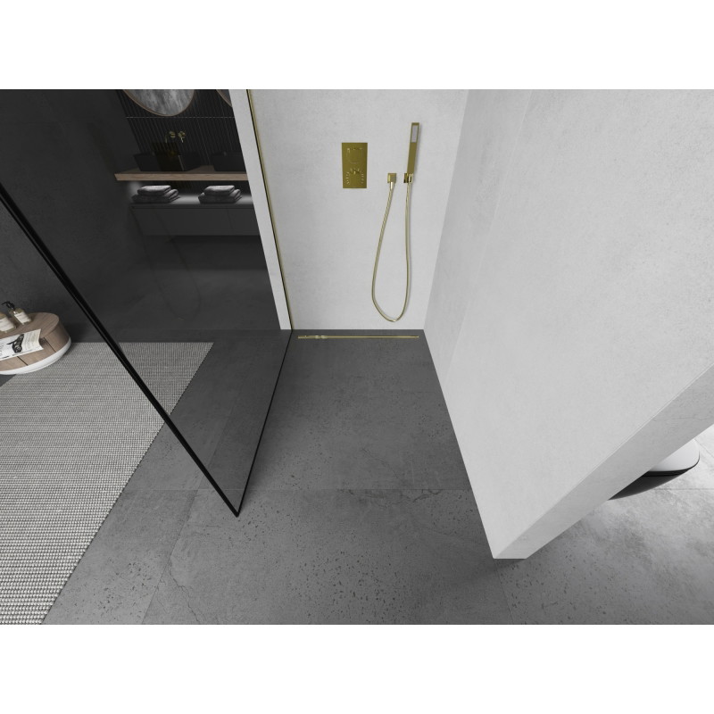 Mexen Kioto L dušisein Walk-in 60 x 200 cm, must raam, kuldne - 800-060-103-50-70