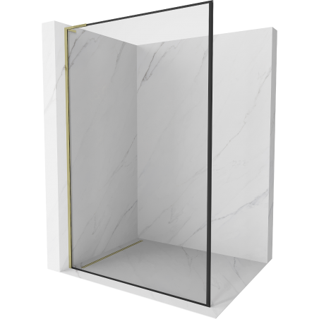 Mexen Kioto L pared de ducha Walk-in 90 x 200 cm, marco negro, dorado - 800-090-103-50-70