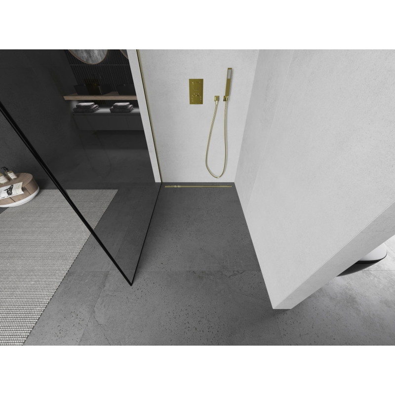 Mexen Kioto L dušisein Walk-in 50 x 200 cm, must raam, kuldne harjatud - 800-050-103-55-70