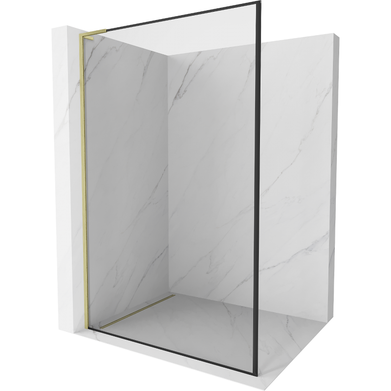 Mexen Kioto L Duschwand Walk-in 50 x 200 cm, schwarzer Rahmen, gebürstetes Gold - 800-050-103-55-70