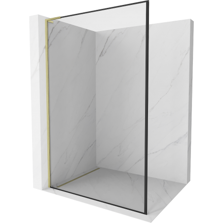 Mexen Kioto L Walk-in Shower Screen 100 x 200 cm, Black Frame, Brushed Gold - 800-100-103-55-70