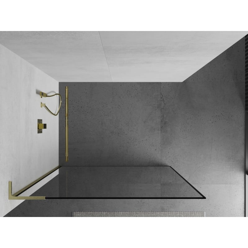 Mexen Kioto L Walk-in Shower Screen 100 x 200 cm, Black Frame, Brushed Gold - 800-100-103-55-70