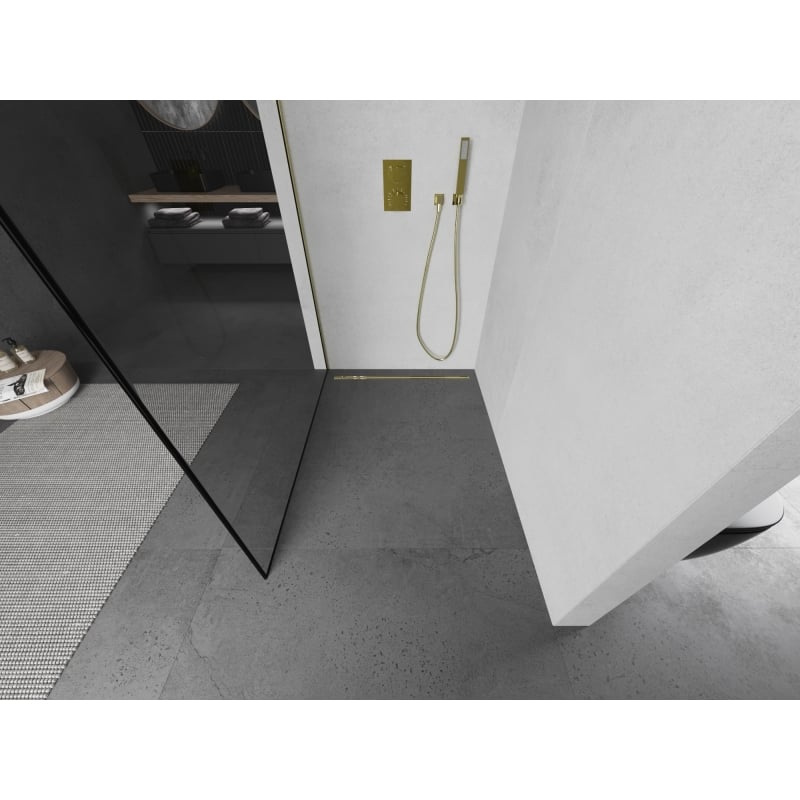 Mexen Kioto L ścianka prysznicowa Walk-in 100 x 200 cm, czarna ramka, złota szczotkowana - 800-100-103-55-70