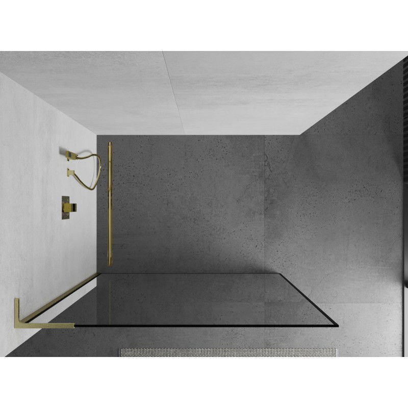 Mexen Kioto L Walk-in Shower Screen 110 x 200 cm, Black Frame, Brushed Gold - 800-110-103-55-70