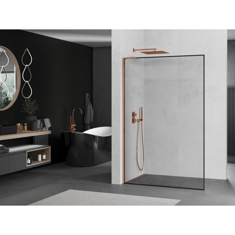 Mexen Kioto L Walk-in Shower Wall 50 x 200 cm, Black Frame, Rose Gold - 800-050-103-60-70