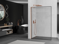 Mexen Kioto L Tuš pregrada Walk-in 100 x 200 cm, crni okvir, ružičasto zlato - 800-100-103-60-70