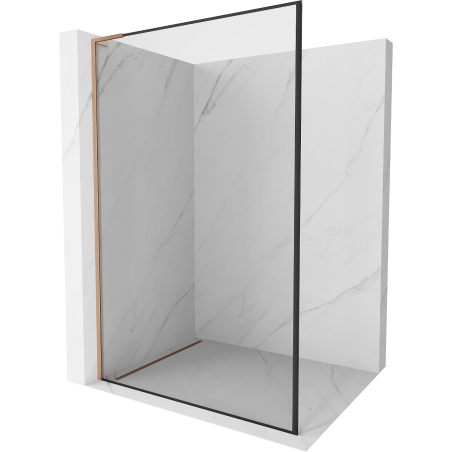 Mexen Kioto L Duschwand Walk-in 60 x 200 cm, schwarzer Rahmen, gebürstetes Kupfer - 800-060-103-65-70