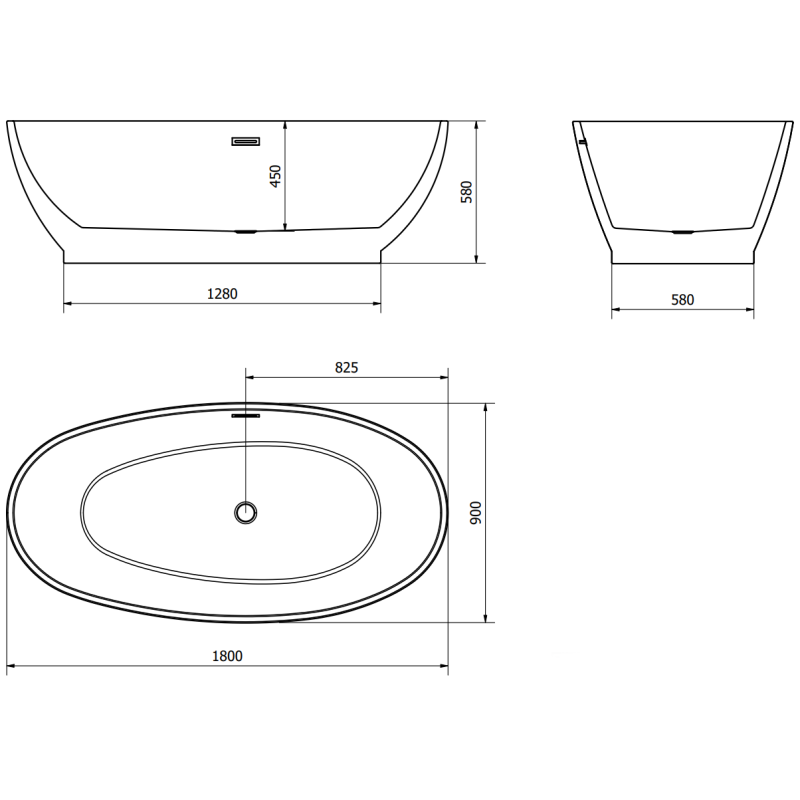 Mexen Bilbao freestanding bath 180 x 90 cm, white/black, brushed copper overflow - 51311809075-65