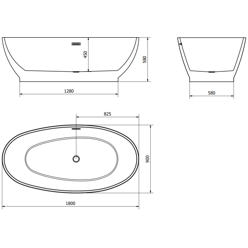 Mexen Bilbao freistehende Badewanne 180 x 90 cm, weiß/schwarz, schwarzer Überlauf - 51311809075-70