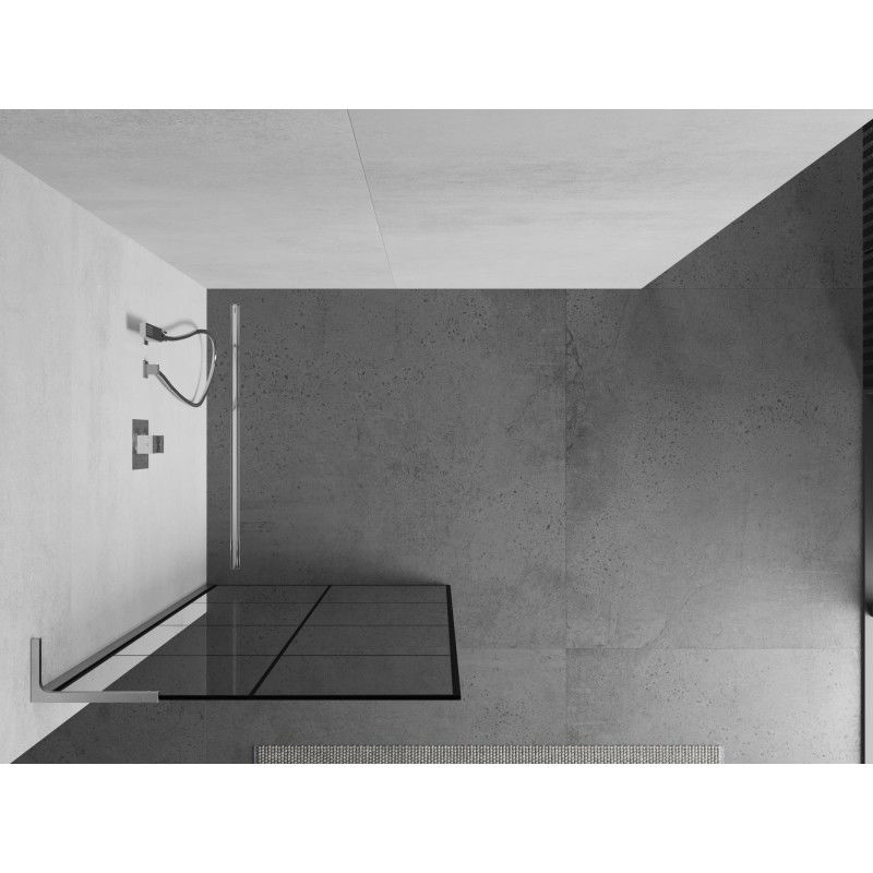 Mexen Kioto L Walk-in Duschwand 80 x 200 cm, schwaarz Karoraster, Chrom - 800-080-103-01-77