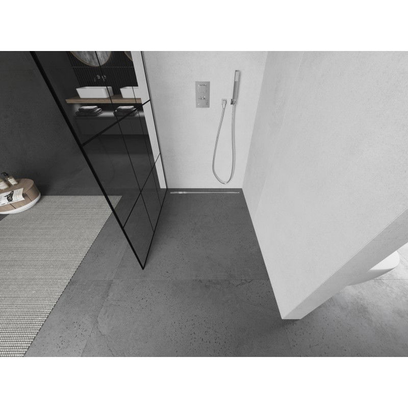 Mexen Kioto L Duschwand Walk-in 100 x 200 cm, schwaarz Gitter, Chrom - 800-100-103-01-77