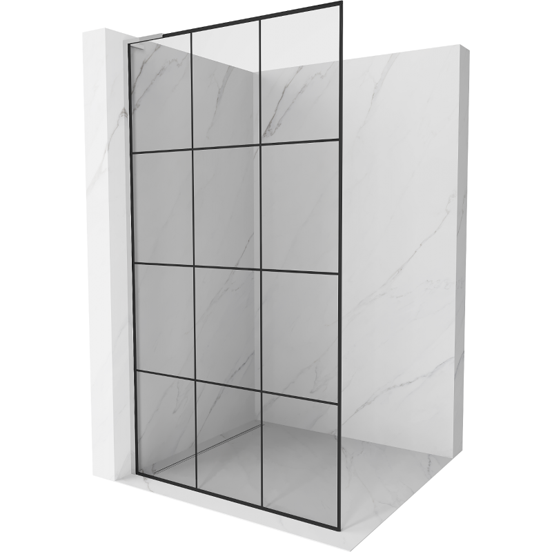 Mexen Kioto L 110 x 200 cm Walk-in Shower Screen, Black Grid, Chrome - 800-110-103-01-77