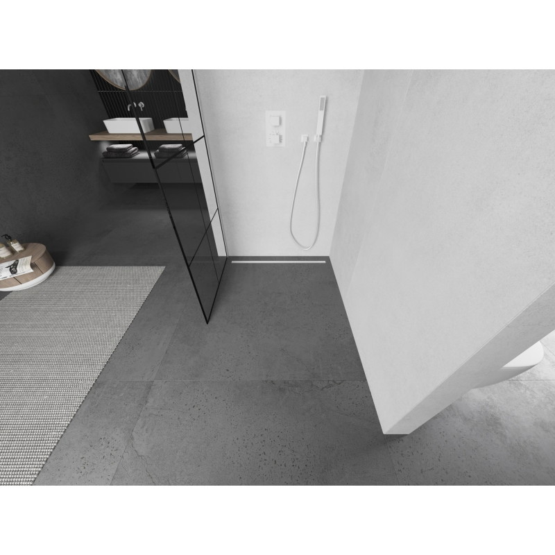 Mexen Kioto L ścianka prysznicowa Walk-in 90 x 200 cm, czarna kratka, biała - 800-090-103-20-77