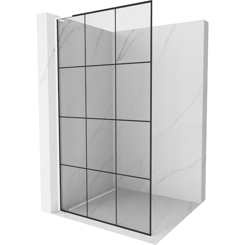Mexen Kioto L panel de ducha Walk-in 110 x 200 cm, rejilla negra, blanco - 800-110-103-20-77