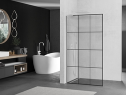 Mexen Kioto L panel de ducha Walk-in 110 x 200 cm, rejilla negra, blanco - 800-110-103-20-77