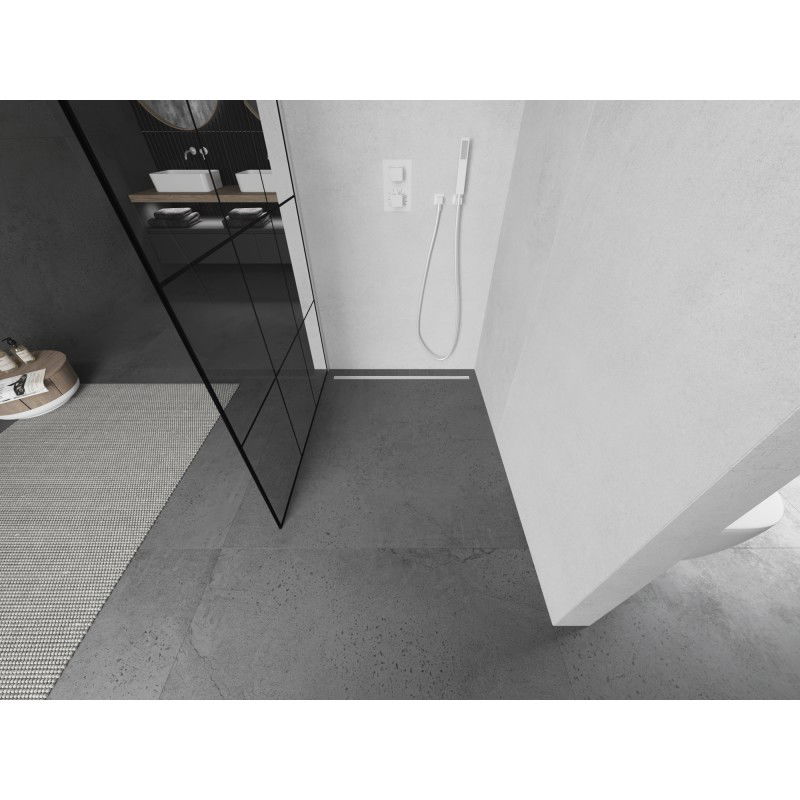 Mexen Kioto L Duschwand Walk-in 120 x 200 cm, schwarzes Raster, weiß - 800-120-103-20-77