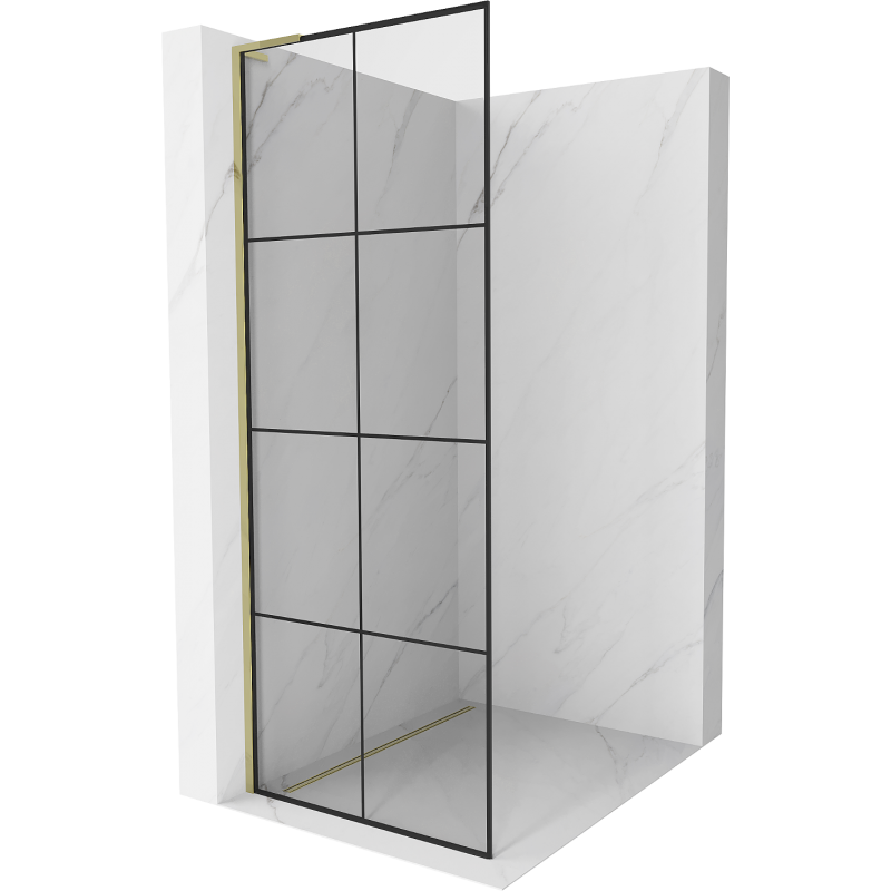 Mexen Kioto L douchewand Walk-in 70 x 200 cm, zwart raster, goud - 800-070-103-50-77