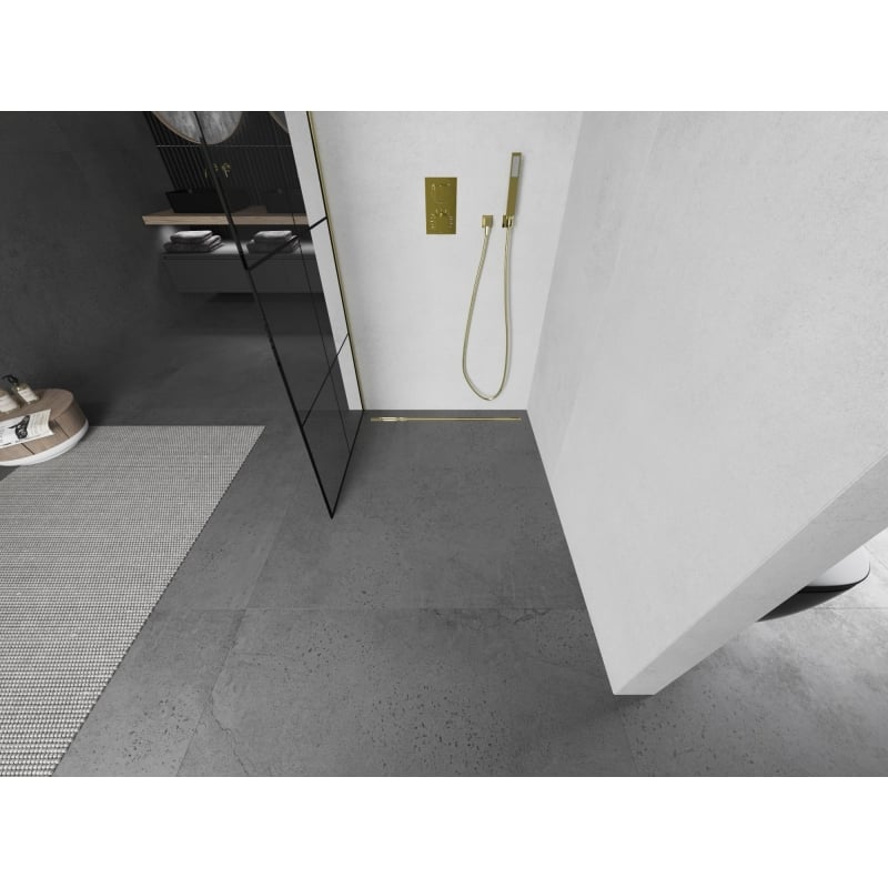 Mexen Kioto L dušisein Walk-in 70 x 200 cm, must ruudustik, kuldne - 800-070-103-50-77
