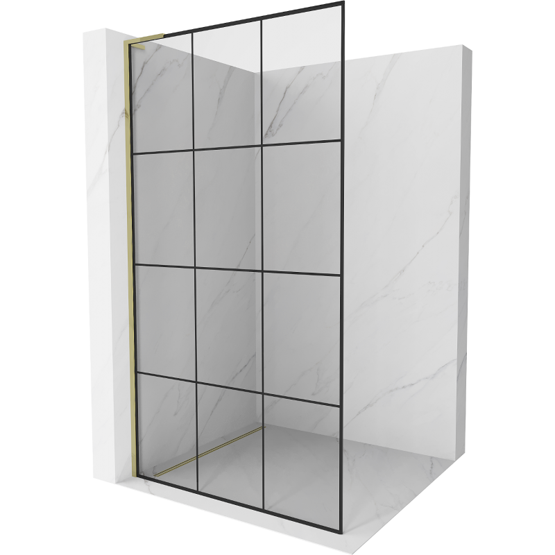 Mexen Kioto L paroi de douche Walk-in 100 x 200 cm, grille noire, or - 800-100-103-50-77