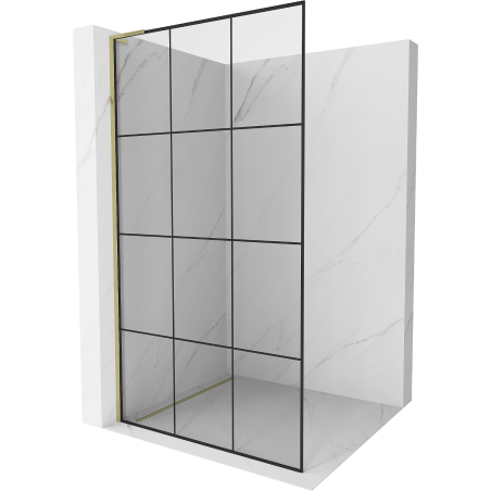 Mexen Kioto L douchewand Walk-in 100 x 200 cm, zwart raster, goud - 800-100-103-50-77