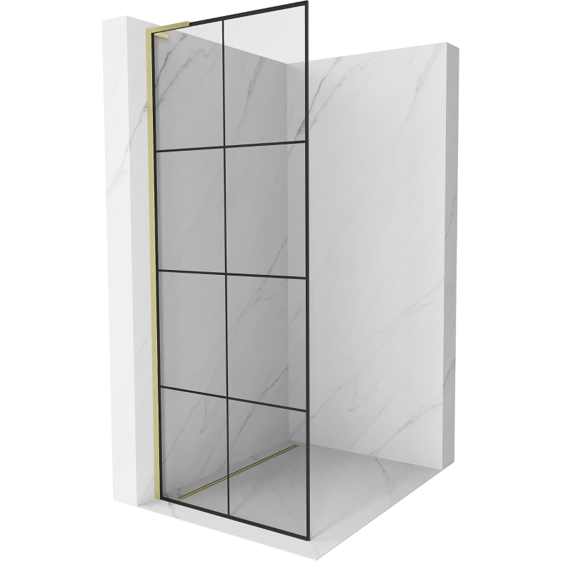 Mexen Kioto L douchewand Walk-in 70 x 200 cm, zwart raster, geborsteld goud - 800-070-103-55-77