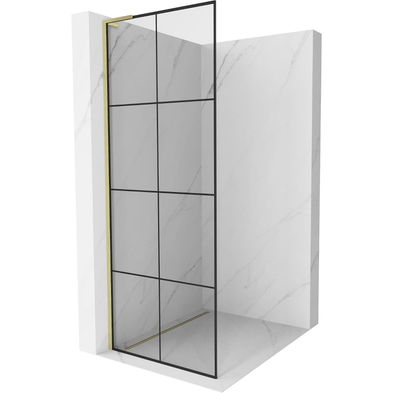 Mexen Kioto L dušisein Walk-in 80 x 200 cm, must ruudustik, kuldne harjatud - 800-080-103-55-77