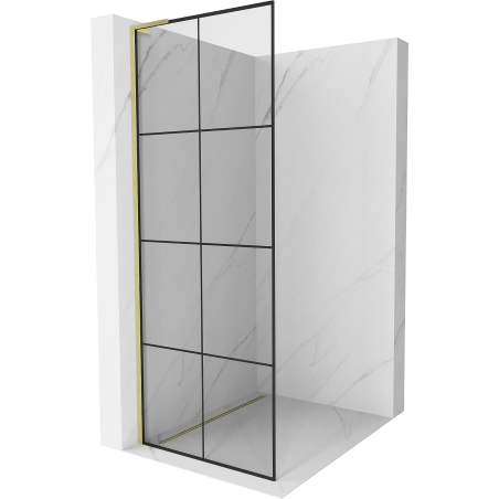Mexen Kioto L ścianka prysznicowa Walk-in 80 x 200 cm, czarna kratka, złota szczotkowana - 800-080-103-55-77