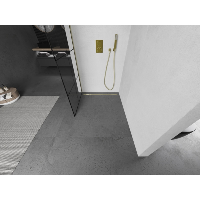 Mexen Kioto L dušisein Walk-in 80 x 200 cm, must ruudustik, kuldne harjatud - 800-080-103-55-77