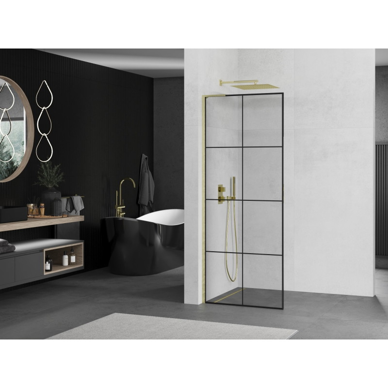 Mexen Kioto L dušisein Walk-in 80 x 200 cm, must ruudustik, kuldne harjatud - 800-080-103-55-77