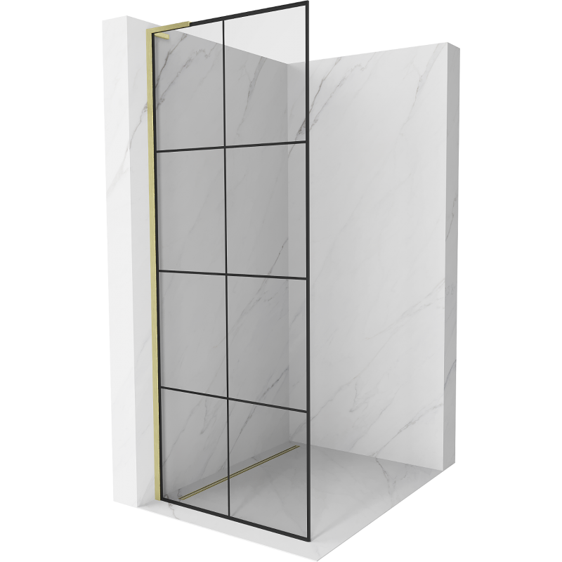 Mexen Kioto L parede de duche Walk-in 90 x 200 cm, grelha preta, dourado escovado - 800-090-103-55-77