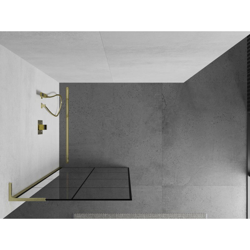 Mexen Kioto L douchewand Walk-in 90 x 200 cm, zwart rooster, goud geborsteld - 800-090-103-55-77