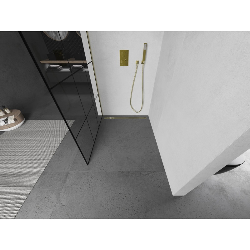 Mexen Kioto L dušisein Walk-in 100 x 200 cm, must ruudustik, kuldne harjatud - 800-100-103-55-77