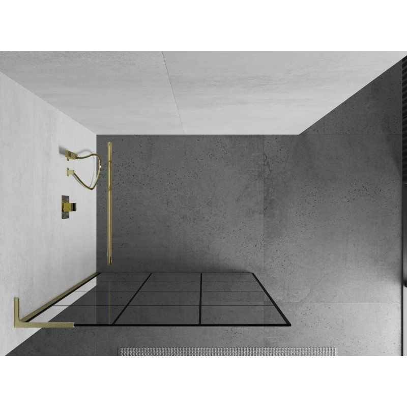Mexen Kioto L dušisein Walk-in 100 x 200 cm, must ruudustik, kuldne harjatud - 800-100-103-55-77