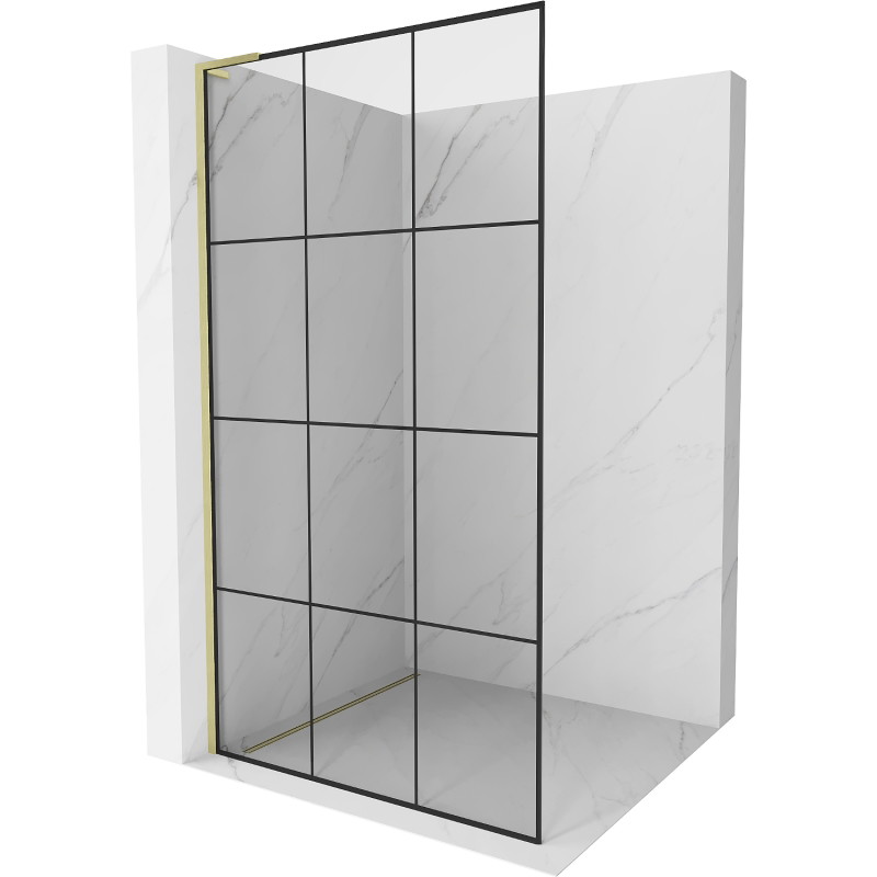 Mexen Kioto L dušisein Walk-in 100 x 200 cm, must ruudustik, kuldne harjatud - 800-100-103-55-77