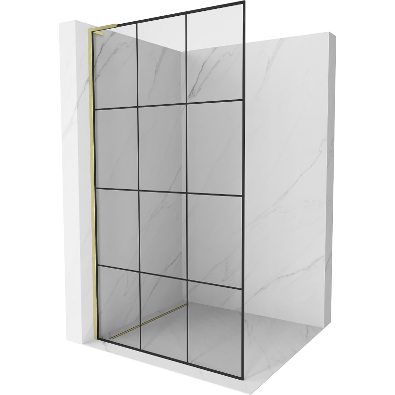 Mexen Kioto L suihkuseinä Walk-in 100 x 200 cm, musta ruudukko, kultaharjattu - 800-100-103-55-77