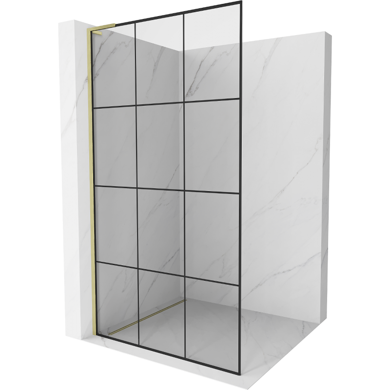 Mexen Kioto L Walk-in Shower Wall 100 x 200 cm, black grid, brushed gold - 800-100-103-55-77