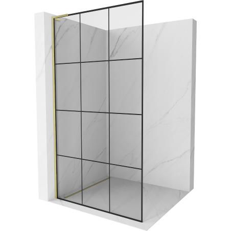 Mexen Kioto L paroi de douche Walk-in 120 x 200 cm, motif grille noire, dorée brossée - 800-120-103-55-77