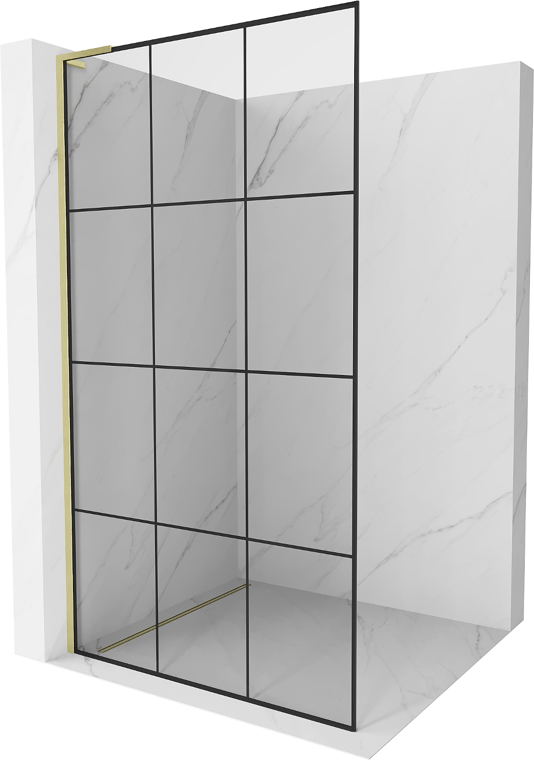 Mexen Kioto L ścianka prysznicowa Walk-in 120 x 200 cm, czarny wzór, złota szczotkowana - 800-120-103-55-77