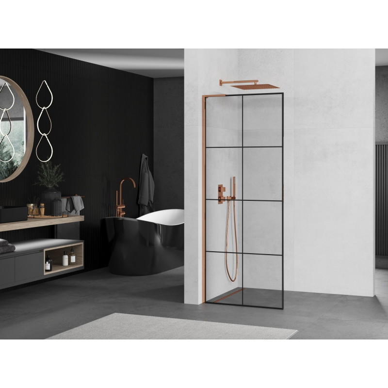 Mexen Kioto L dušisein Walk-in 80 x 200 cm, must ruudustik, roosa kuld - 800-080-103-60-77