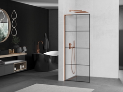 Mexen Kioto L walk-in tuš zid 80 x 200 cm, crna rešetka, ružičasto zlato - 800-080-103-60-77
