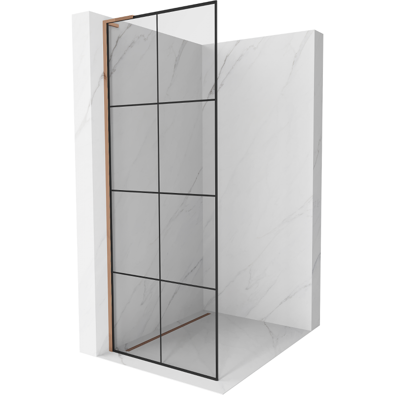 Mexen Kioto L Duschwand Walk-in 90 x 200 cm, schwarzes Gitter, Roségold - 800-090-103-60-77